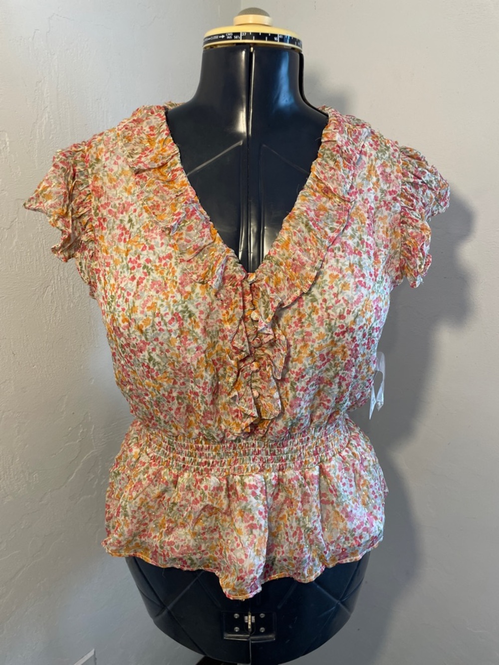 Parker by Nordstrom Pink Lemonade Floral Ruffle Peplum Blouse